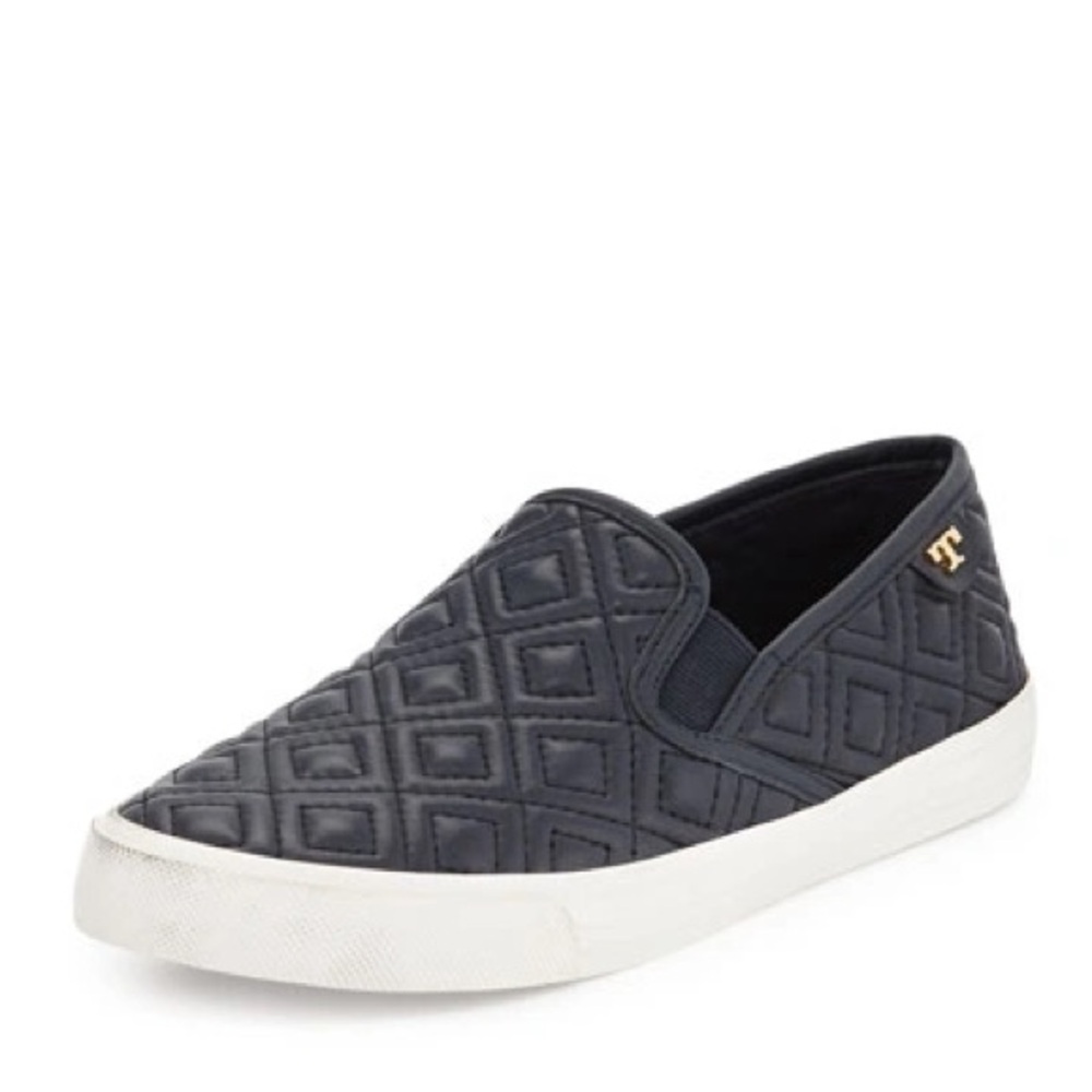 Tory Burch Navy Quilted Slip-On Sneakers